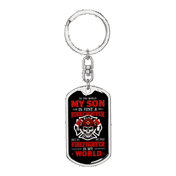 My Firefighter Son Stainless Steel or 18k Gold Premium Swivel Dog Tag Keychain