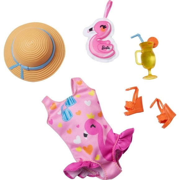 My First Barbie Fashion Pack, Preschool Doll Clothes with Swimsuit and Beach Accessories, 13.5-inch