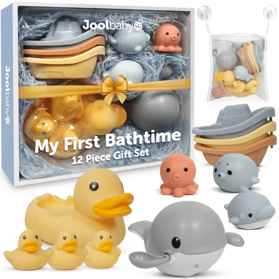 Jool Baby My First Bathtime 12-Piece Gift Set – Baby Bath Toys with Storage Bag