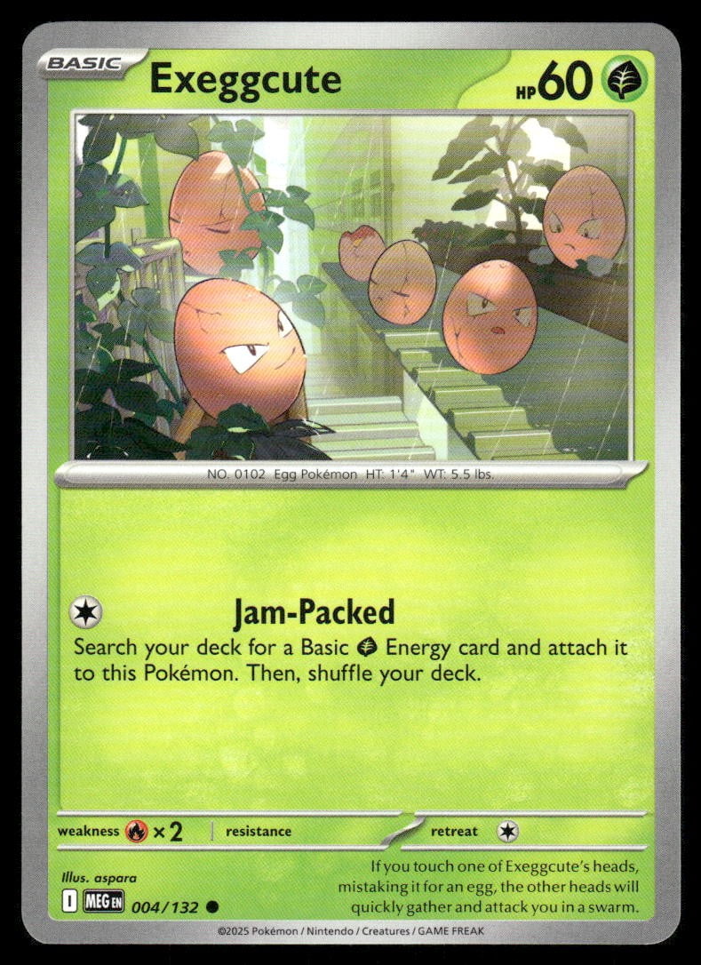 1995 exeggcute pokemon card value - 004/132 - Reverse Holo - Unlimited - Common - Mega Evolution Pokmon & Price History [1P] Psychic (10+) Does 10 damage plus 10 more damage for each Energy card attached to the Defending Pokemon. Pokemon ME01: Mega Evolution Common