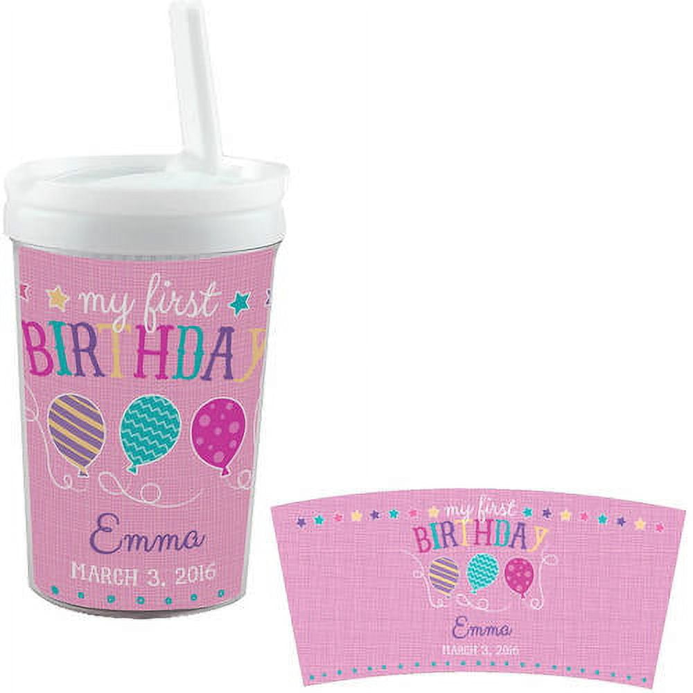 My First Birthday Personalized Sippy Cup, Pink or Blue