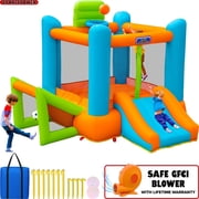 Sportspower My 1st 4-in-1 Inflatable Bounce House with Blower, Soccer Goal & Basketball Hoop, Indoor/Outdoor Kids Inflatable Bouncer