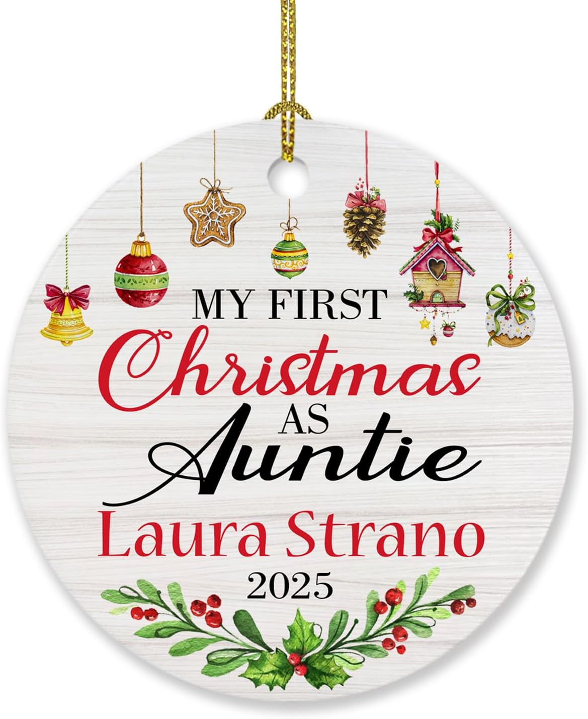 My First Christmas As Auntie Ornament 2025, Personalized 1st Xmas Gift ...