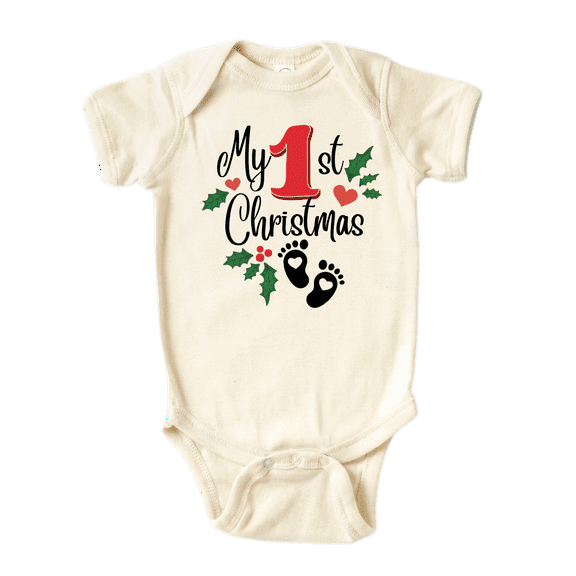 My First Christmas Baby Bodysuit, Newborn Outfit, Baby Clothes, Gift for Children 0-3m Natural