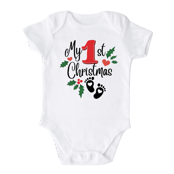 My First Christmas Baby Bodysuit, Newborn Outfit, Baby Clothes, Gift for Children 12m White