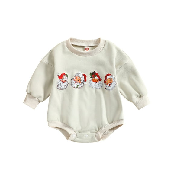 My First Christmas Baby Boy Girl Outfit Long Sleeve Santa Claus Print Sweatshirt Romper Santa Bubble Bodysuit Fall Winter Clothes