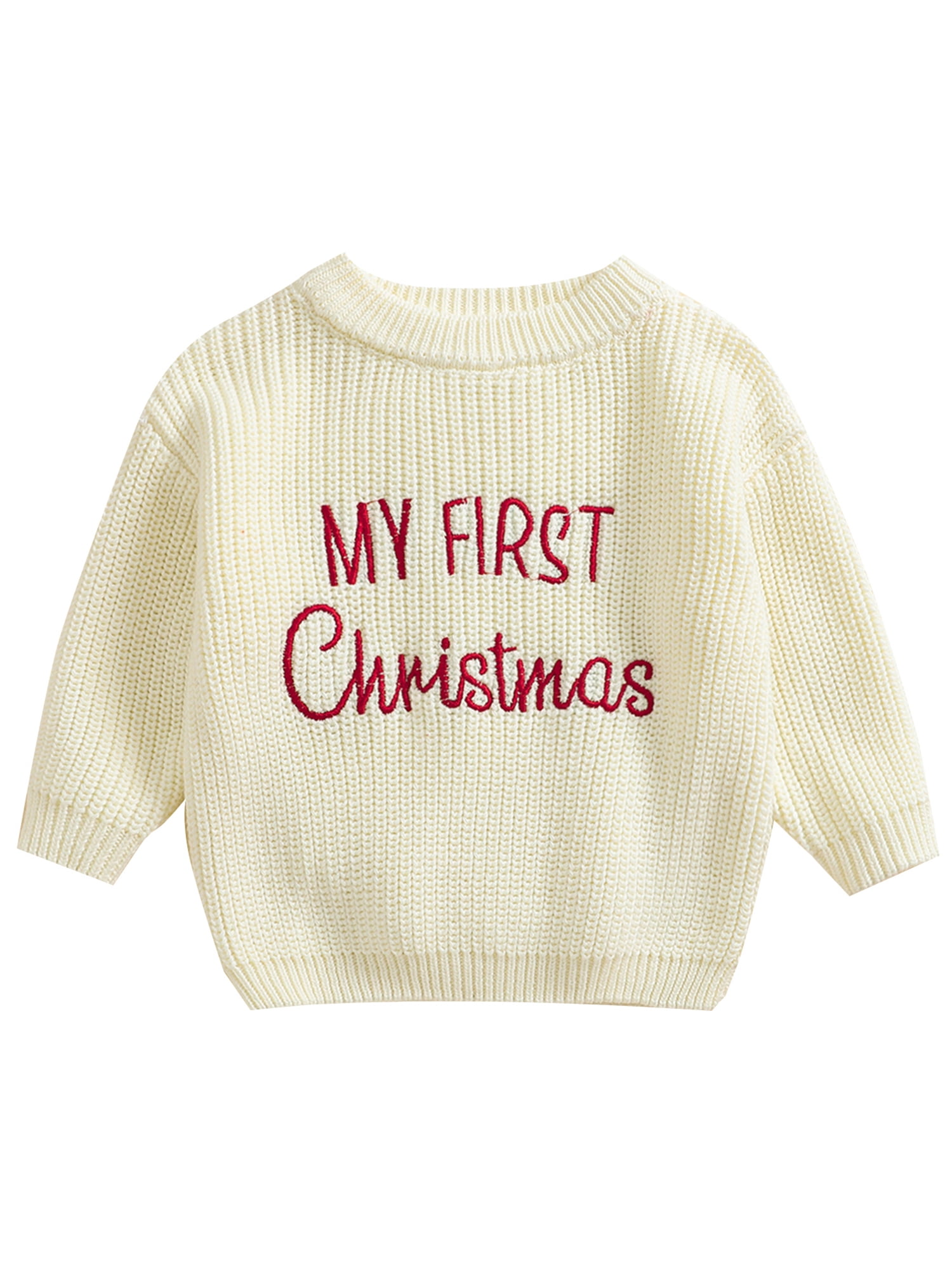 My First Christmas Baby Boy Girl Oversized Chunky Sweaters Letter Embroidered Long Sleeve Knitted Pullover