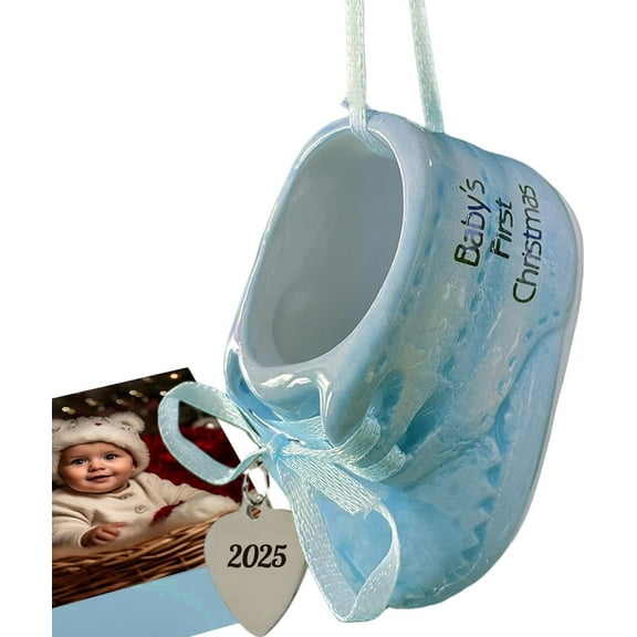 My First Christmas Baby Boy Ornament 2025 Keepsake Blue Baby Booties