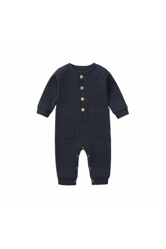 My First Christmas Baby Boy Outfit Juebong Autumn Spring Baby Girls Boys Cute Romper Long Sleeve Button Sweatshirt Jumpsuits,Navy,9-12 Months
