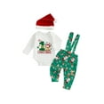 My First Christmas Baby Boy Outfits Long Sleeve Romper +Suspender Pants Overalls +Hats Set