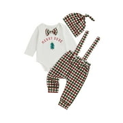 SXYPAYXS My First Christmas Baby Boy Outfits Gingerbread Bow Tie Romper +Suspender Pants Overalls +Hats Set Newborn Fall Winter Holiday Clothes