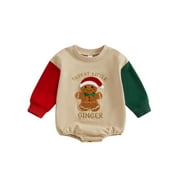 My First Christmas Baby Girl Boy Outfit Gingerbread Letter Embroidery Long Sleeve Sweatshirt Bubble Romper Bodysuit Fall Winter Clothes
