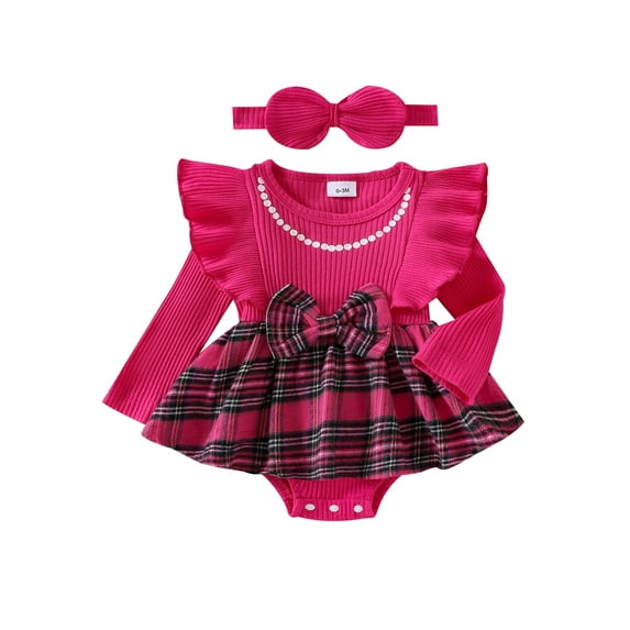 My First Christmas Baby Girls Outfit Plaid Romper Dress Long Sleeve Skirts Bodysuits Newborn Xmas Holiday Winter Clothes