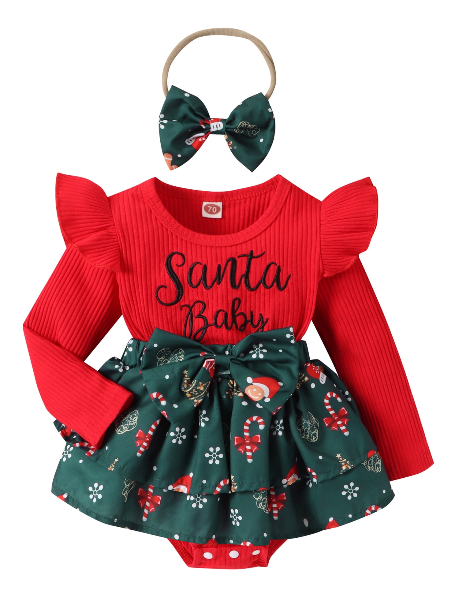 My First Christmas Baby Girls Outfit Santa Baby Romper Dress Long ...