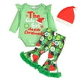 thumbnail image 1 of My First Christmas Baby Girls Outfits Romper +Fur Trim Flare Pants +Santa Hats Set Newborn Fall Winter Xmas Holiday Clothes, 1 of 8