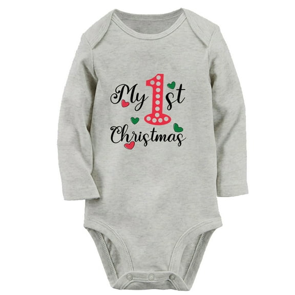 My First Christmas Funny Rompers, Newborn Baby Unisex Bodysuits, Infant Jumpsuits, Toddler 0-12 Months Kids Long Sleeves Oufits (Gray, 0-6 Months)