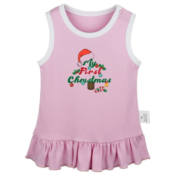 My First Christmas Novelty Dresses For Baby, Newborn Babies Skirts, Infant Princess Dress, 0-24M Kids Graphic Clothes (Pink Sleeveless Dresses, 12-18 Months)