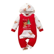 JKERTHER My First Christmas Outfit Infant Baby Girl Boy One Piece Romper Long Sleeve Hooded Jumpsuit Xmas Clothes with Pocket