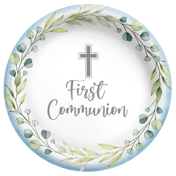 My First Communion 10" Round Plates - Blue, 20ct