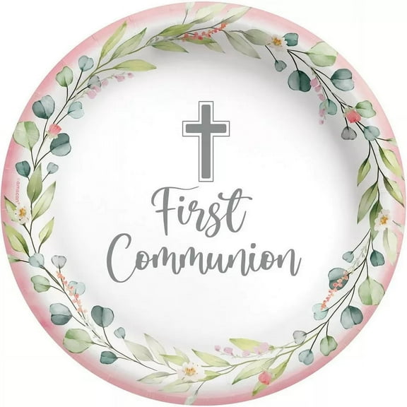 My First Communion 10" Round Plates - Pink, 20ct