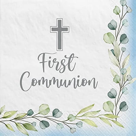 My First Communion Beverage Napkins - Blue