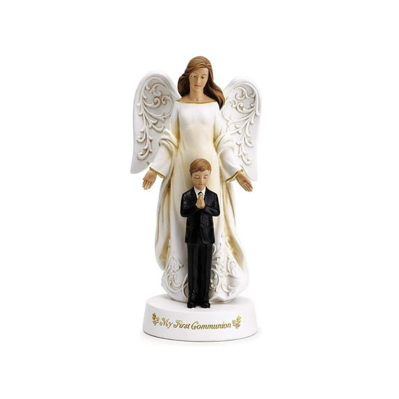 My First Communion Guardian Angel with Praying Boy Statue, 7 3/4 Inch