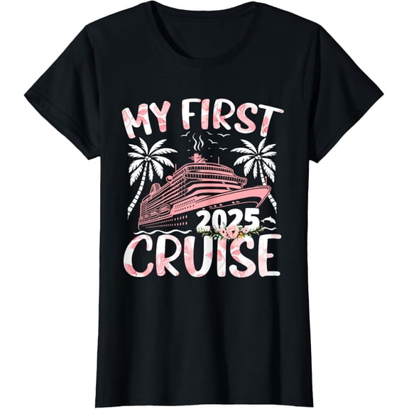My First Cruise 2025 Vacation Matching Family Cruise Ship T-ShirtMen and women, Black T-shirt, size: Extra large