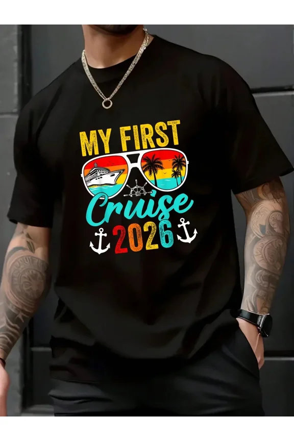 My First Cruise 2026 Matching Family Vacation T-Shirt - 100% Cotton Graphic Tees Men,Relaxed Fit Clothing For All Seasons