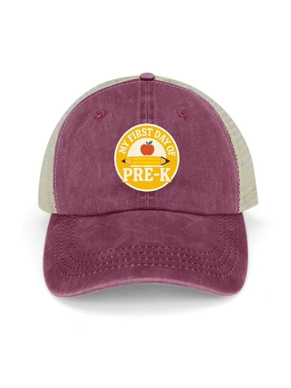 My First Day Of Prek Wine Red Trucker Hat for Men Women, Adjustable Mesh Back Baseball Cap