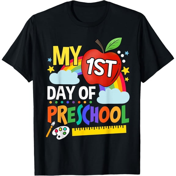 My First Day of Preschool Funny Colorful Rainbow Adult T-shirt