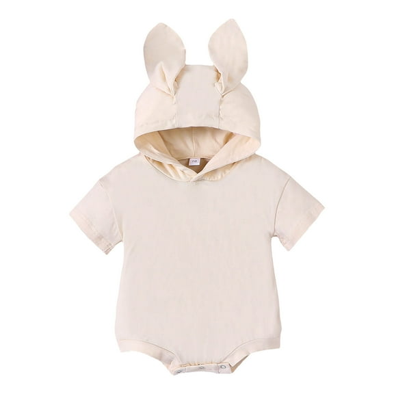 My First Easter Baby Boys Girls Long Sleeve Solid Easter Rabbit Ear Romper Kids Jumpsuit Boys Easter Shirt Beige 18 Months-24 Months