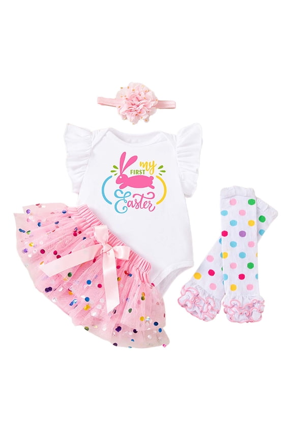 My First Easter Baby Girl Outfit Baby Girl Easter Outfit Romper Floral Tutu Skirt with Headband Girl Baby Dress