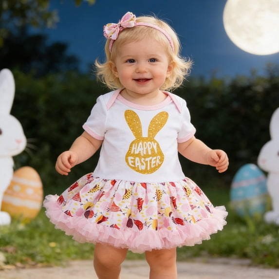 My First Easter Baby Girl Outfit Easter Outfit Baby Girl Bunny Onesie Romper Bowknot Tutu Skirt Summer Easter Clothes