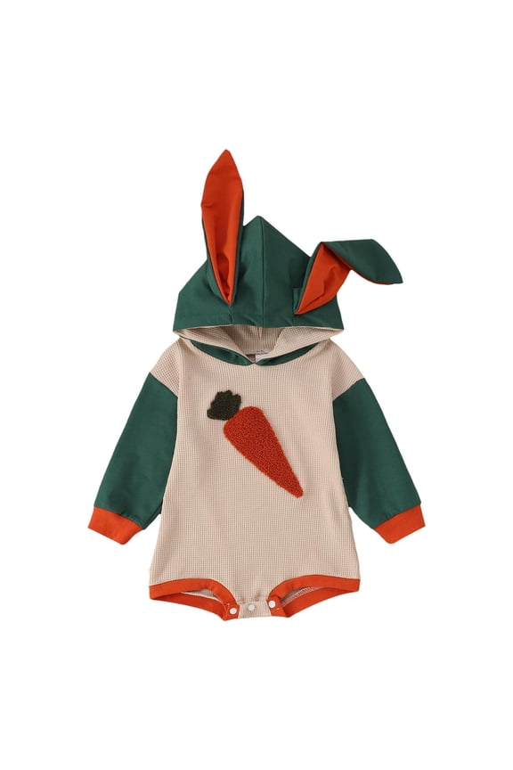 My First Easter Baby Girl Outfit Funny Bunny Letter Embroier Long Sleeve Baby Romper Bodysuit Girls Outfits for Toddler Girls 12-18 Months