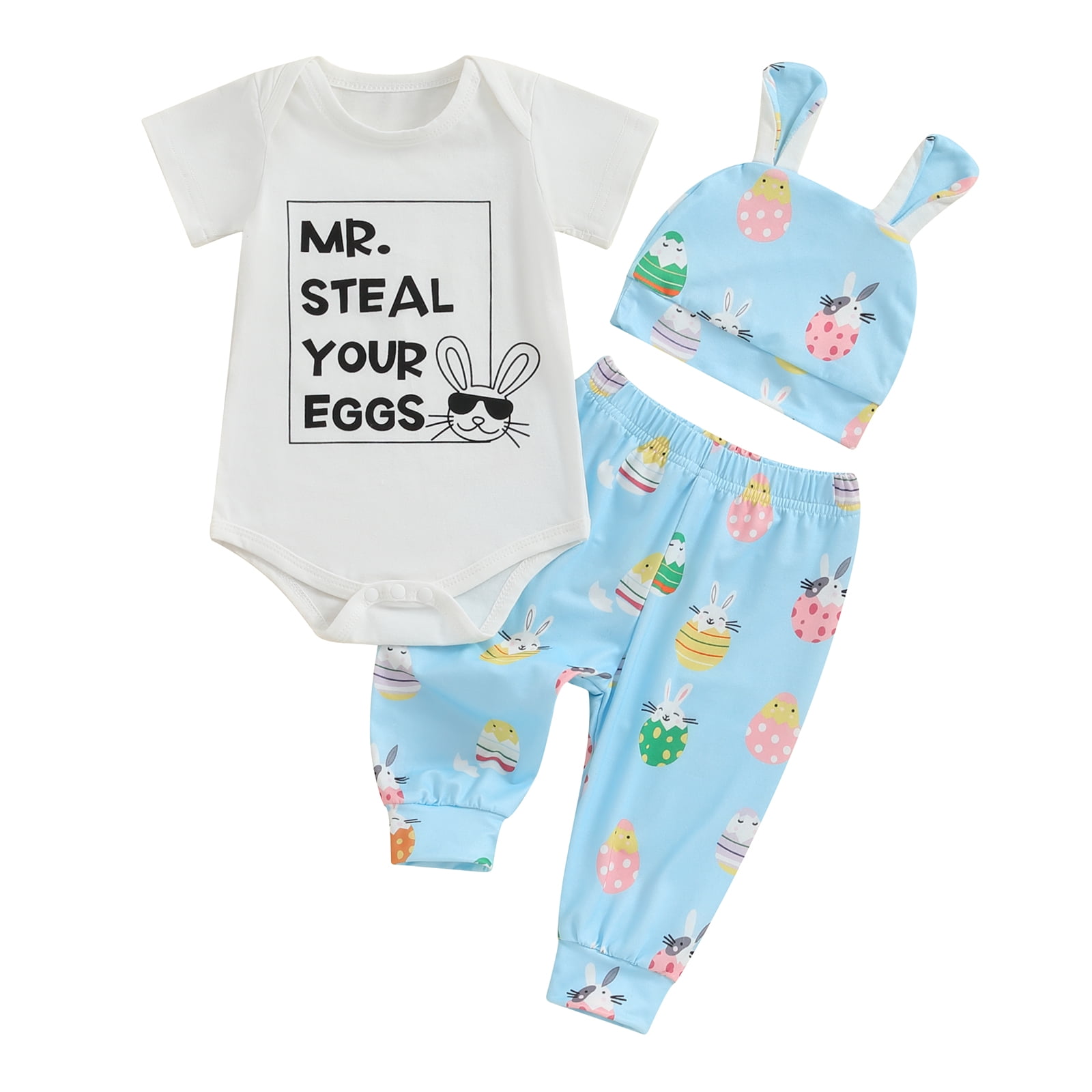 My First Easter Outfit Newborn Baby Boy Short Sleeve Bunny Print Romper — free download