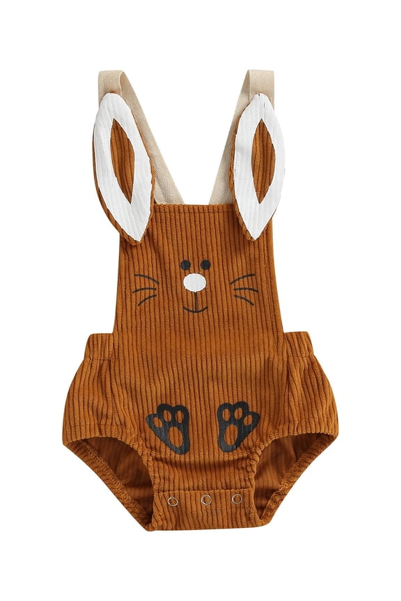 My First Easter Romper for Newborn Baby Boy Girl Sleeveless Corduroy Rabbit Pattern Button Suspender Jumpsuit