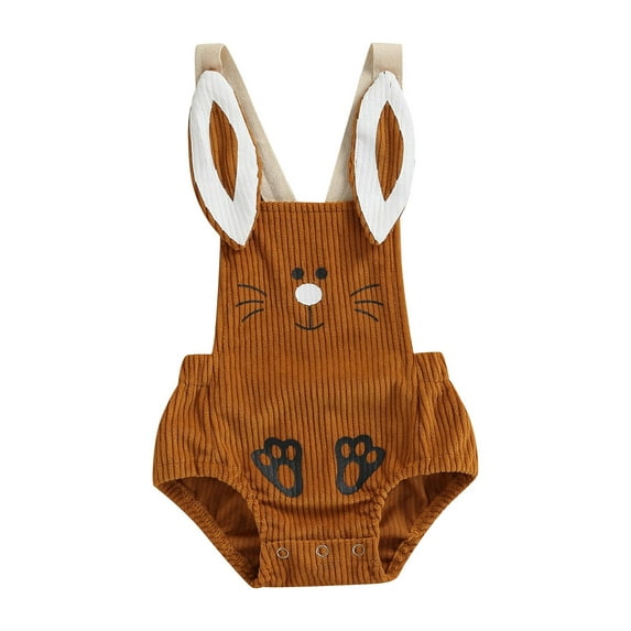 My First Easter Romper for Newborn Baby Boy Girl Sleeveless Corduroy Rabbit Pattern Button Suspender Jumpsuit