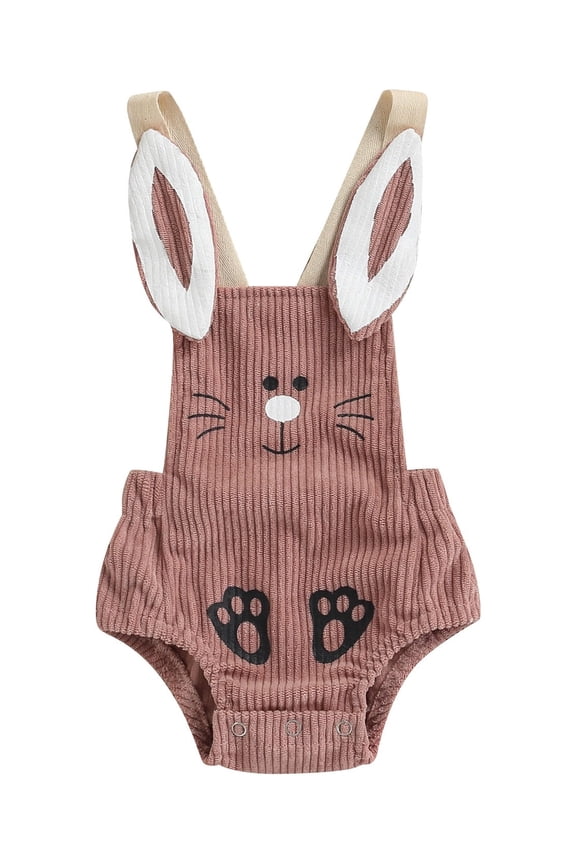 My First Easter Romper for Newborn Baby Boy Girl Sleeveless Corduroy Rabbit Pattern Button Suspender Jumpsuit