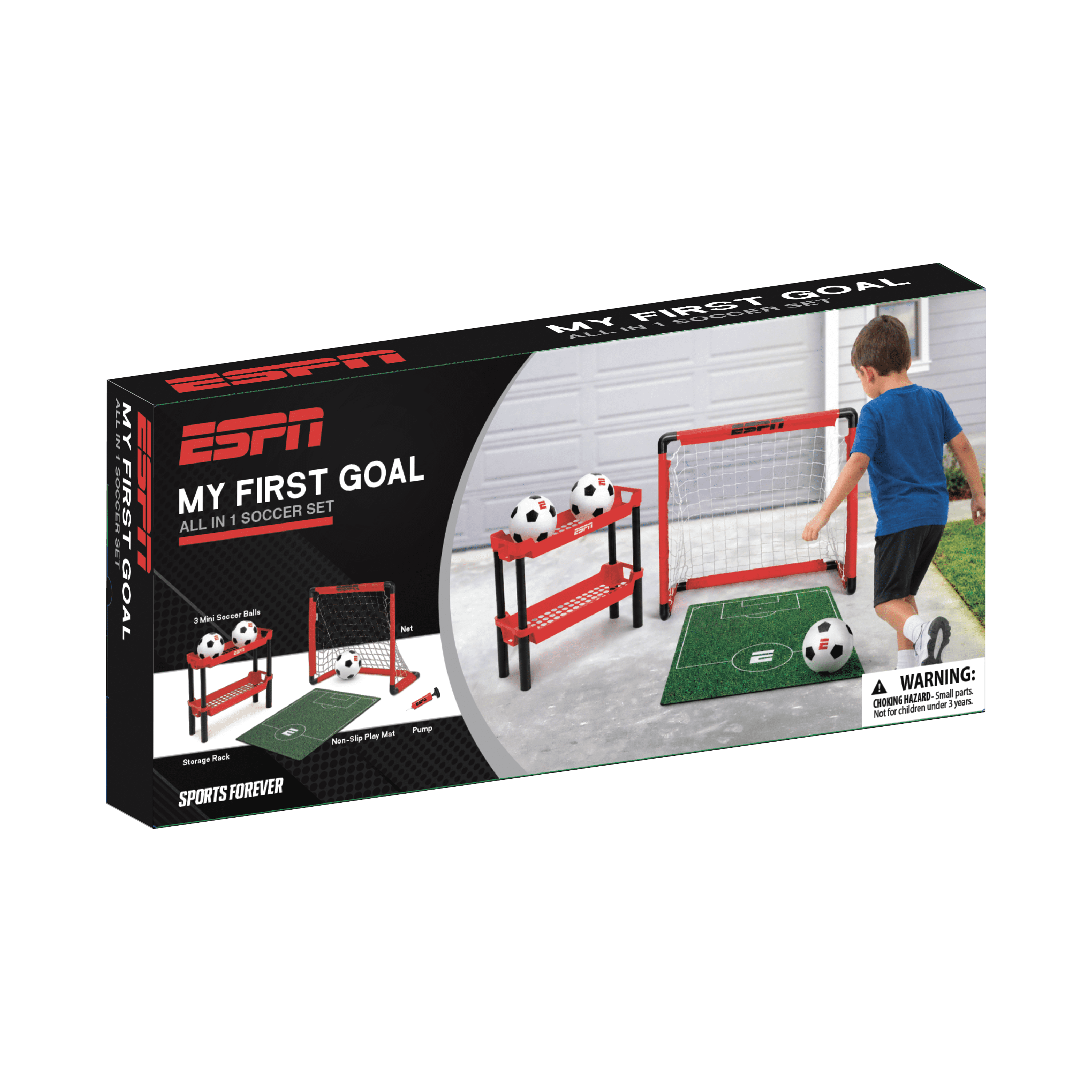 ESPN My First Soccer Goal Set for Kids Aged 3-5, Includes 3 Mini Soccer Balls, Storage Rack, and Play Mat