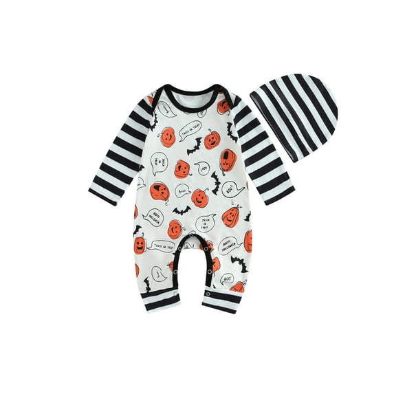 My First Halloween Baby Boy Girl Outfit Pumpkin Romper Long Sleeve Jumpsuit with Hat Newborn Fall Clothes Cute Halloween Costume