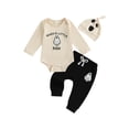 thumbnail image 1 of My First Halloween Baby Boy Outfit Ghost Embroidery Long Sleeve Romper Joggers Pants and Hat 3Pcs Fall Winter Clothes Set, 1 of 10