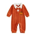 thumbnail image 1 of My First Halloween Baby Boy Outfit Newborn Pumpkin Embroidery Knit Romper Long Sleeve Lapel Jumpsuit with Bowtie Infant Christmas Clothes, 1 of 9