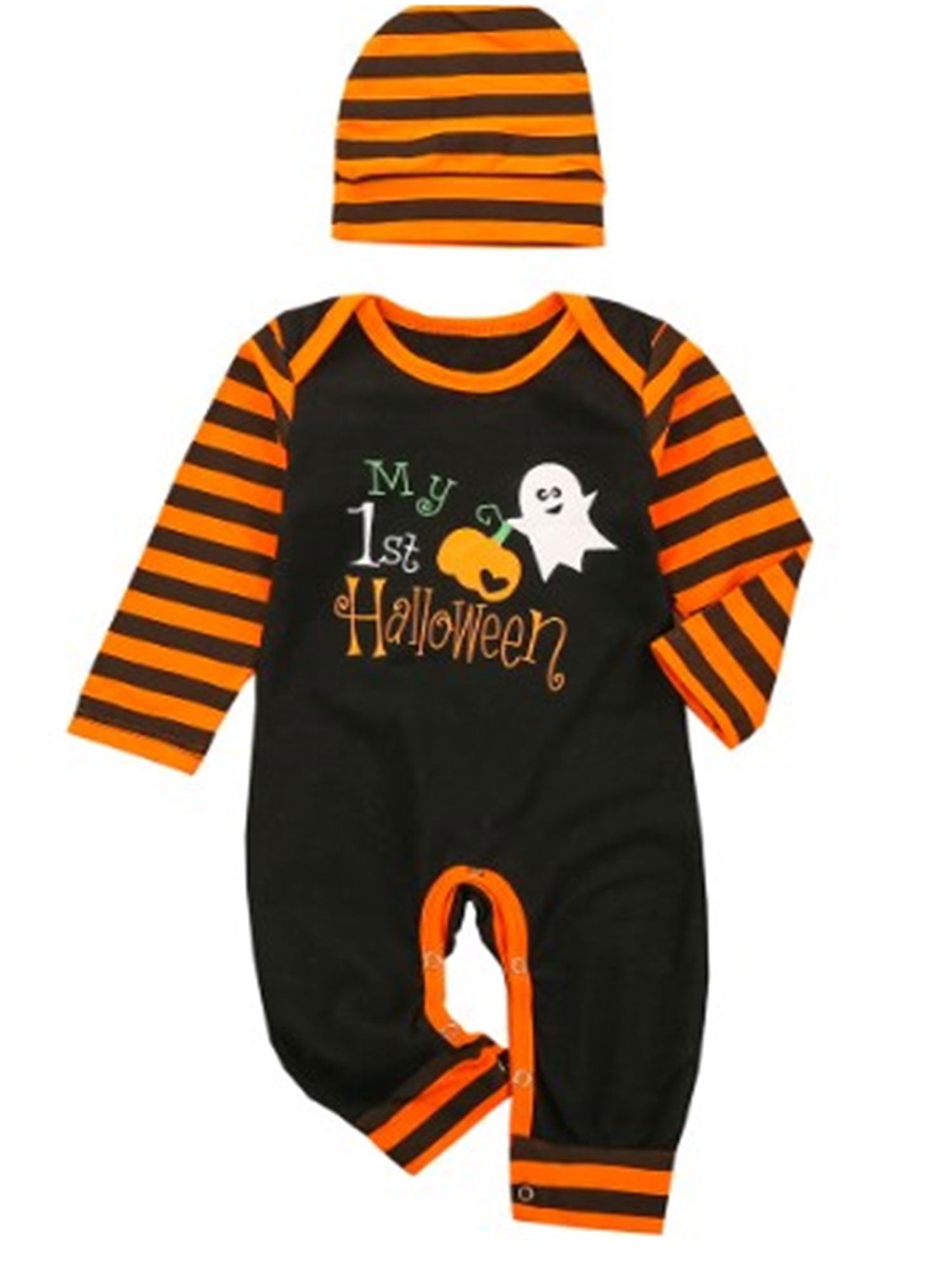 My First Halloween Baby Boy Outfit Pumpkin Print Long Sleeve Romper