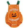 thumbnail image 1 of My First Halloween Baby Boy Outfit Pumpkin Sleeveless Corduroy Overall Romper Fall Clothes, 1 of 9