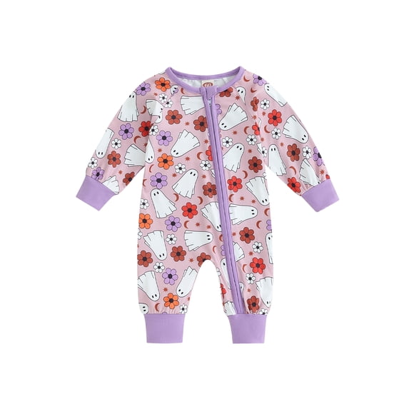 My First Halloween Baby Girl Boy Outfit Pumpkin Ghost Romper Jumpsuit Long Sleeve Zipper One Piece Playsuit
