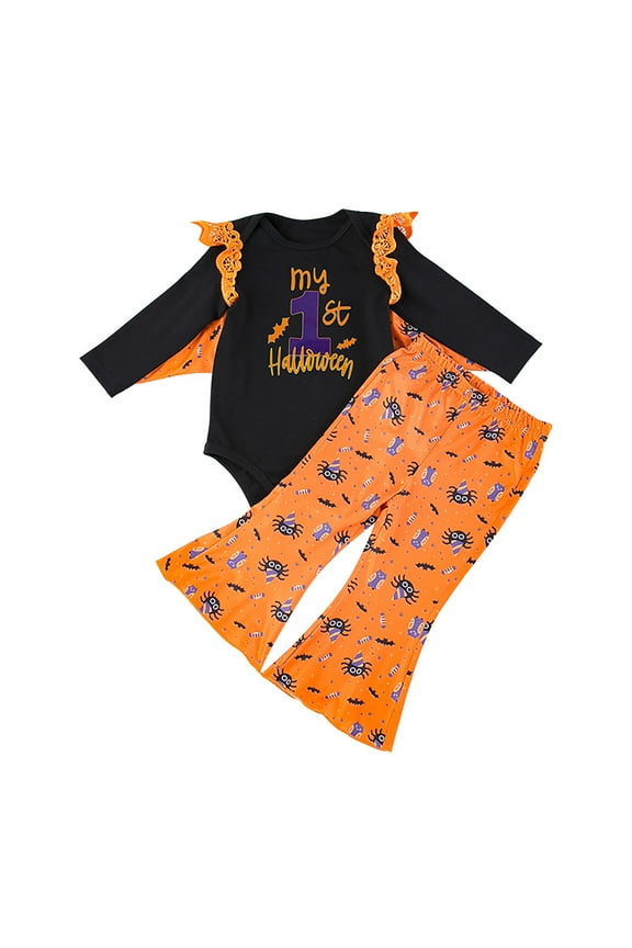 My First Halloween Outfit Baby Girl Long Sleeve Romper and Pants Set Cute Fall Clothes