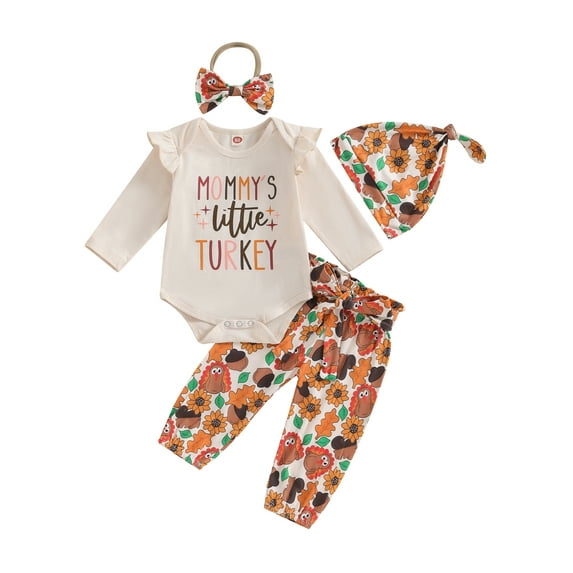 My First Halloween Outfits Newborn Baby Girl Pumpkin Romper Bodysuit+Long Pants Headband Hat Set Cute Fall Winter Clothes