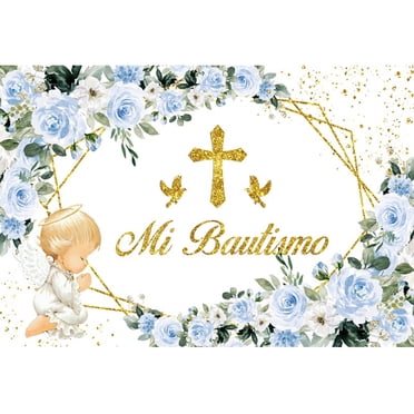 Mi Primera Comunion Backdrop God Bless Gold Glitter Chalice Purple Grapes First Holy Communion Photography Background Baptism Backdrop Newborn Baby Shower Studio Props (5x3ft