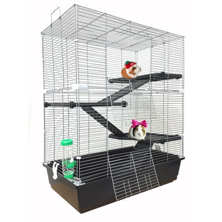 My First Home Extra Large 4-Tiers Guinea Pig Hamster Habitat With Tight 3/8-Inch Bar Spacing for Exotics Pet Hedgehog Gerbil Rat Mice Rodent