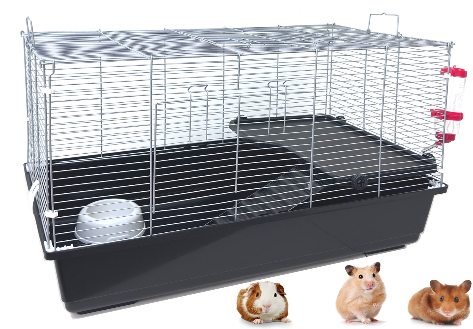 My First Home Two-Levels Guinea Pig Hamster Habitat With Tight 3/8-Inch Bar Spacing for Exotics Pet Hedgehog Gerbil Rat Mice Rodent